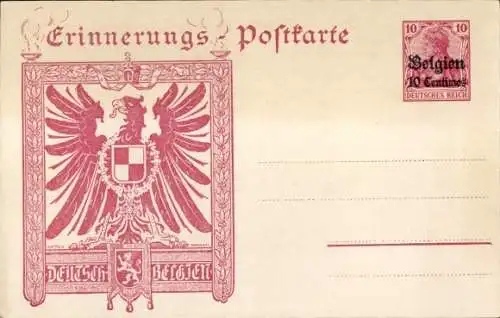 Ganzsachen Wappen Ak Erinnerungs-Postkarte, Deutsch-Belgien