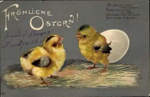 Präge Litho Glückwunsch Ostern, Geschlüpfte Küken