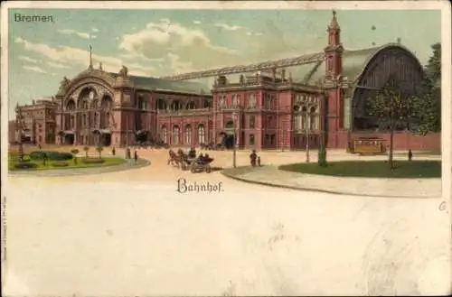 Litho Hansestadt Bremen, Bahnhof, Vorplatz, Kutsche