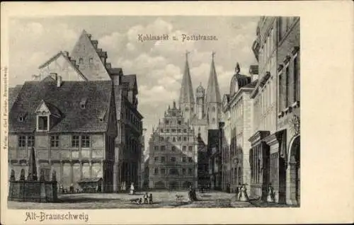 Ak Braunschweig, Kohlmarkt und Poststraße, Kirche