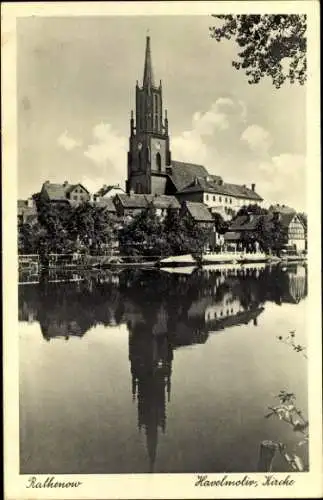 Ak Rathenow im Havelland, Havelpartie, Kirche