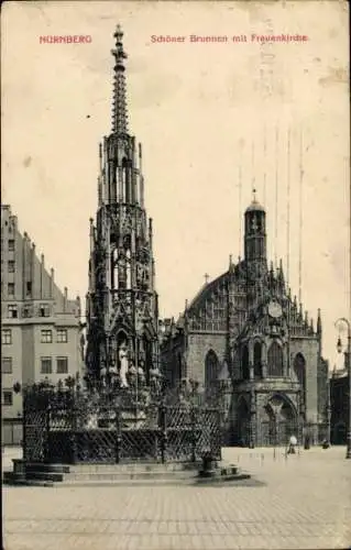 Ak Nürnberg in Mittelfranken, Schöner Brunnen, Frauenkirche