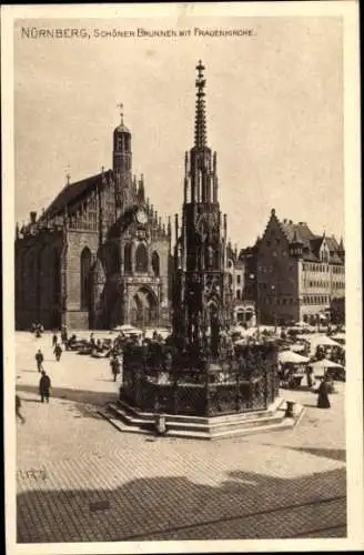 Ak Nürnberg in Mittelfranken, Schöner Brunnen, Frauenkirche