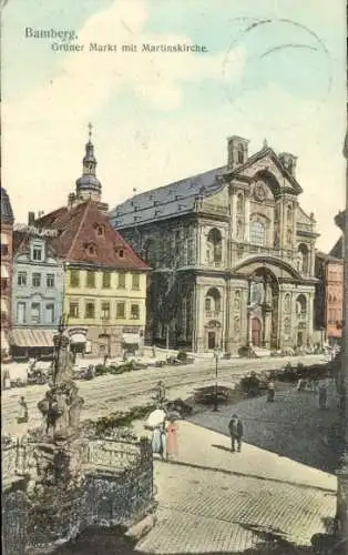 Ak Bamberg in Oberfranken, Grüner Markt, Martinskirche, Denkmal