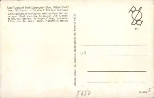 Ak Höhscheid Solingen in Nordrhein Westfalen, Kohlsbergerhöhe, Innenansicht