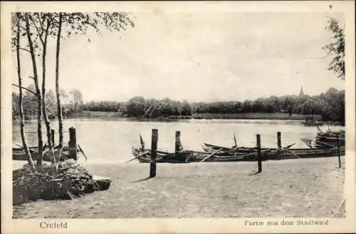 Ak Krefeld am Niederrhein, Stadtwald, Teilansicht, Boote