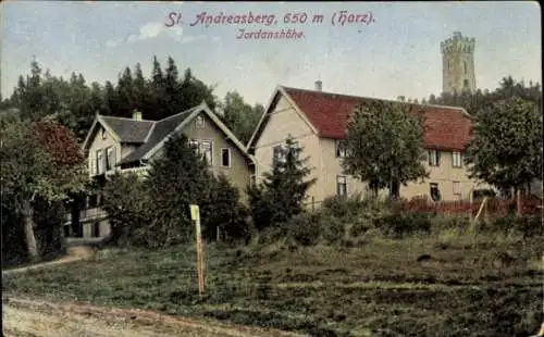 Ak St. Andreasberg Braunlage im Harz, Jordanshöhe, Wohnhäuser, Turm