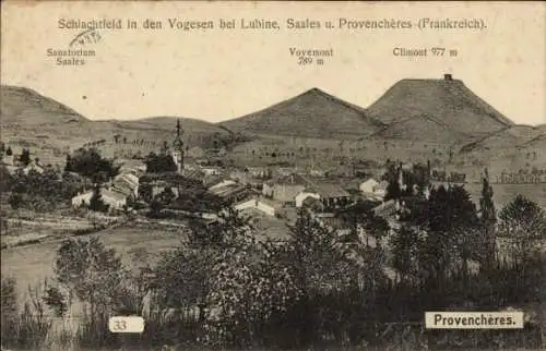 Ak Provenchères Vosges, Panorama, Sanatorium Saales, Voyemont, Climont, Schlachtfeld bei Lubine