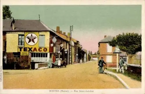 Ak Suippes Marne, Rue Saint-Antoine, Texaco