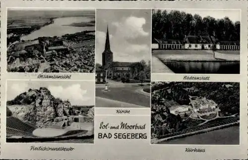 Ak Bad Segeberg in Holstein, Gesamtansicht, Kirche, Badeanstalt, Kurhaus, Luftbild, Freilichttheater