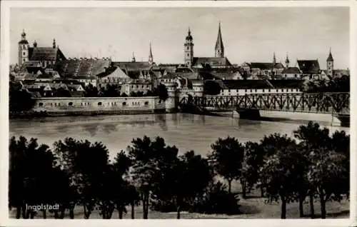 Ak Ingolstadt an der Donau Oberbayern, Teilansicht, Brücke, Kirchtürme