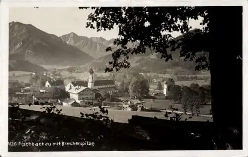 Ak Fischbachau Leitzach Oberbayern, Teilansicht vom Ort, Kirche, Talblick, Brecherspitze, Bergkette