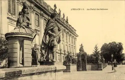 Ak Ansbach in Mittelfranken, Schloss, Portal