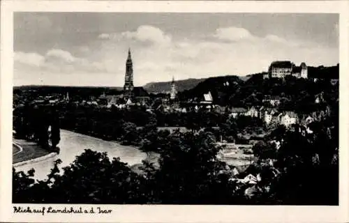 Ak Landshut in Niederbayern, Isar, Totalansicht, Kirchturm