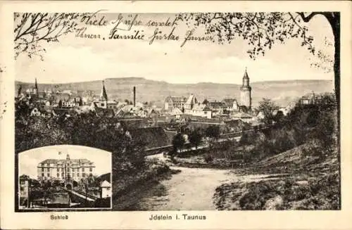 Ak Idstein im Taunus Hessen, Schloss, Totale der Stadt