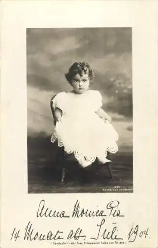 Ak Prinzessin Anna Monica Pia von Sachsen, Kinderportrait, 14 Monate alt, Juli 1904