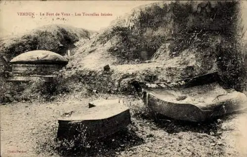 Ak Verdun Meuse, Le Fort de Vaux, Les Tourelles brisees