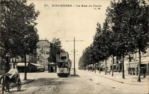 Ak Vincennes Val de Marne, Rue de Paris, Straßenbahn