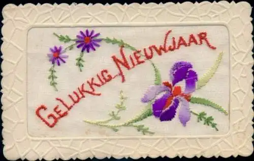 Seidenstick Ak Glückwunsch Neujahr, Blumen