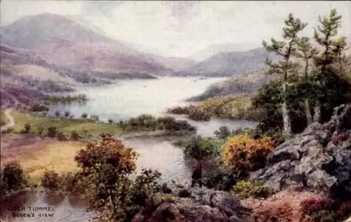 Künstler Ak Schottland, Loch Tummel, Queens View