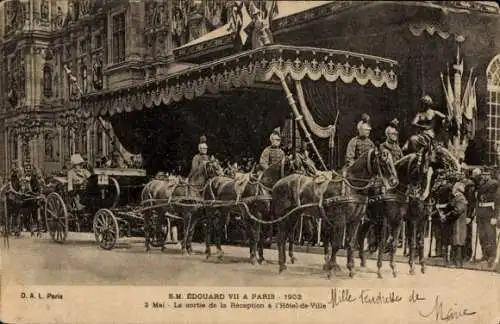 Ak Besuch von König Eduard VII in Paris 1903, Ankunft am Rathaus