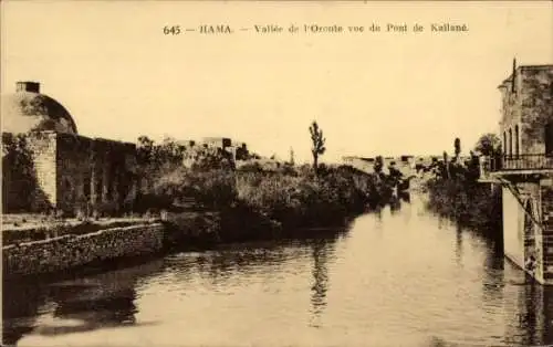 Ak Hama Syrian, Orontes-Tal, von der Kailané-Brücke aus gesehen