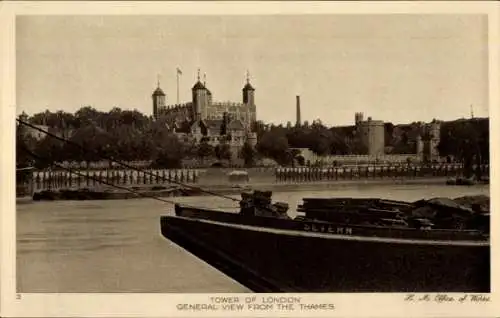 Ak London City England, Tower of London, Gesamtansicht von der Themse