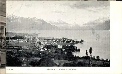 Ak Vevey Kanton Waadt, Gesamtansicht, Dent du Midi