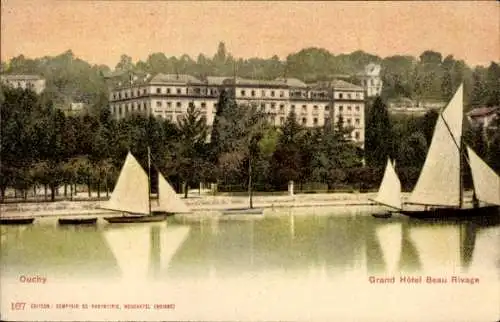 Ak Ouchy Lausanne Kanton Waadt, Grand Hotel Beau Rivage, Segelboote