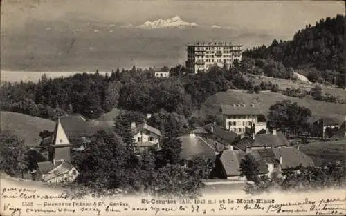 Ak Saint Cergue Kt. Waadt, Vue panoramique et le Mont Blanc, Hotel