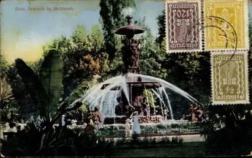 Ak Graz Steiermark, Brunnen im Stadtpark