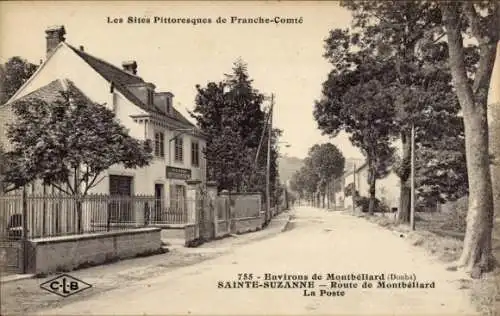 Ak Sainte Suzanne Doubs, Route de Montbéliard, Poste