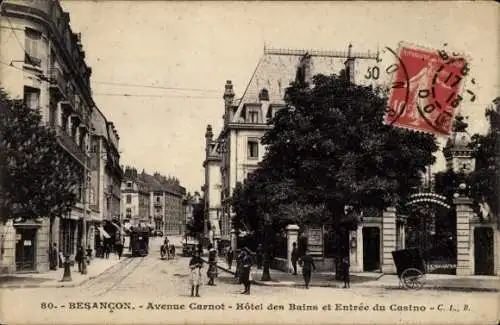 Ak Besançon Doubs, Avenue Carnot, Hotel des Bains, Casino