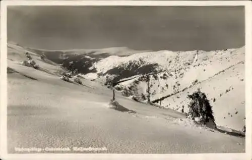 Ak Riesengebirge Region Königgrätz, Weißwasser, Weißwassergrund, Schneelandschaft