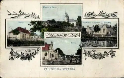 Ak Radešínská Svratka Region Hochland, Schule, Kostel, Naves