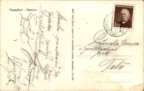 Ak Domažlice Taus Region Pilsen, Straßenpartie, Geschäfte, Turm