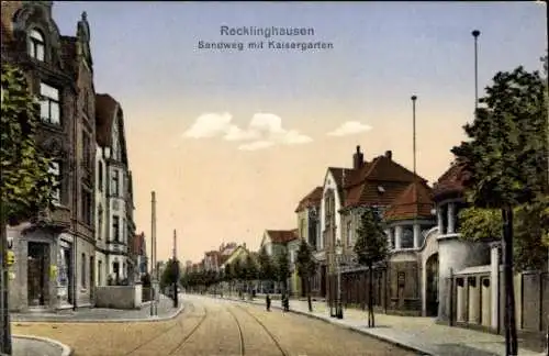 Ak Recklinghausen im Ruhrgebiet, Blick in den Sandweg, Eingang zum Kaisergarten