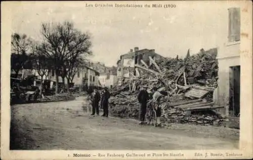 Ak Moissac Tarn et Garonne, Rue Faubourg Guillerand, Place Ste-Blanche, Überschwemmungen 1930