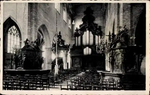 Ak Mechelen Antwerpen, St Jan Baptistkerk, Innenansicht, Orgel, Kanzel