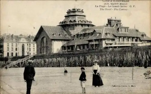 Ak Saint Malo Ille et Vilaine Bretagne, La Plage, Le Grand Casino