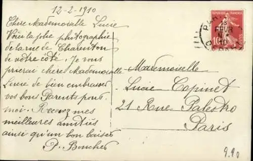 Ak Paris XII Reuilly, Rue de Charenton, Die Überschwemmung der Seine, Januar 1910