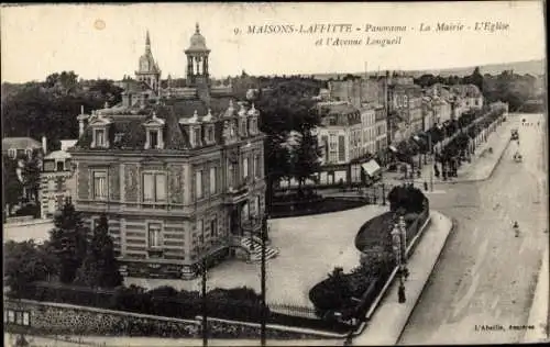 Ak Maisons Laffitte Yvelines, Panorama, Rathaus, Kirche, Avenue Longueil