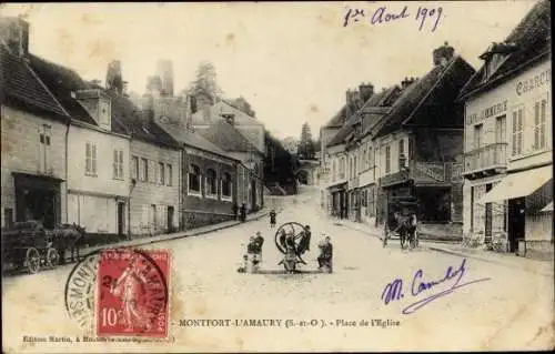 Ak Montfort l'Amaury Yvelines, Place de l'Eglise