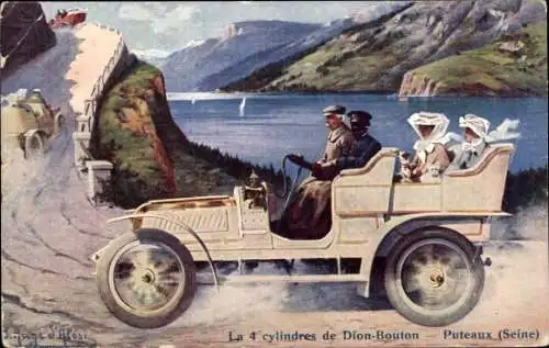 Künstler Ak Puteaux Hauts de Seine, Dion Bouton, Auto, Chauffeur