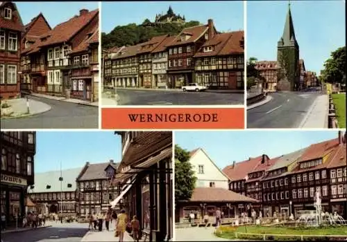 Ak Wernigerode Harz, kleinstes Haus der Stadt, Westerntorturm, Hotel Gothisches Haus, Nikolaiplatz