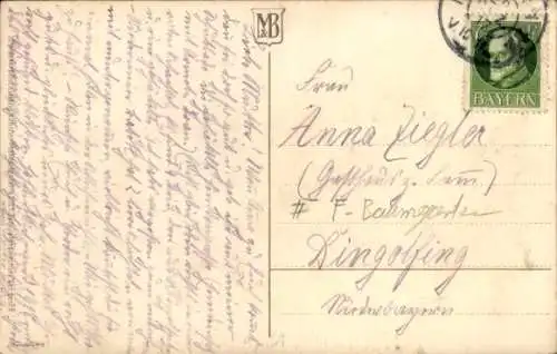 Künstler Ak Junge mit Horn, Musikinstrument, Mond