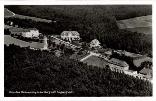 Ak Rummelsberg Schwarzenbruck in Mittelfranken Bayern, Anstalten, Fliegeraufnahme