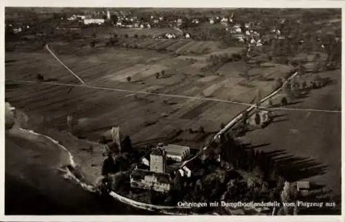 Ak Oehningen am Untersee, Fliegeraufnahme, Dampfbootlandestelle