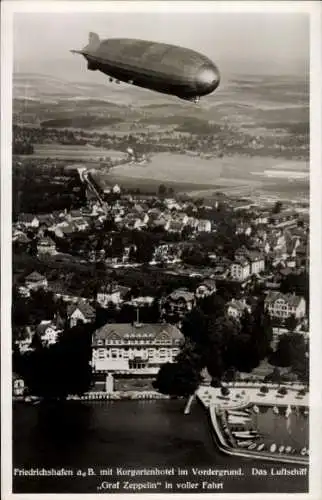 Ak Friedrichshafen am Bodensee, Luftschiff LZ 127Graf Zeppelin, Kurgartenhotel, Fliegeraufnahme