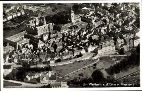 Ak Weilburg an der Lahn Hessen, Fliegeraufnahme